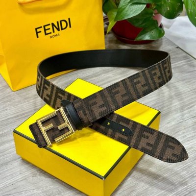 特 Fendl 芬迪 专柜同款 宽3.8Cm 原版定制布料 单环皮带钢扣 Ff图案布料材质 黑色皮革内衬 单钉镀钯金属配件 时尚潮流 经典系列