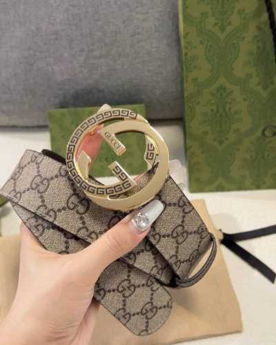 特 Gucci皮带 4.0印花进口防水面料，内衬原版猪皮纹底。配以经典互扣式花纹gg铜金属扣头，原单品质，专柜同款