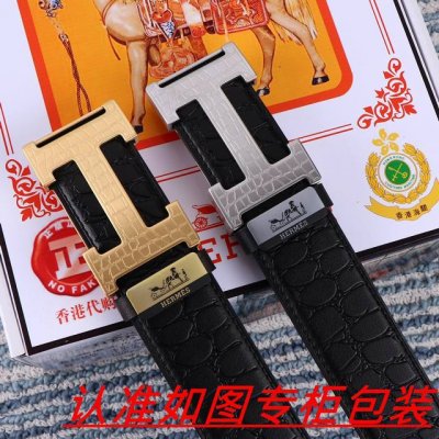男士腰带：爱马仕 原单 男士皮带：百分百头层牛皮，保证真皮。24K纯钢扣双面可用专柜同等质量， 送人自用首选 包装： 请认准如图专柜包装，赠送打孔器，银联发票，