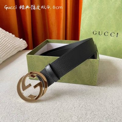 特 配全套包装礼盒 Gucci古驰奢侈品男款双G带扣经典印花腰带原版Pvc皮带 宽度4.0Cm