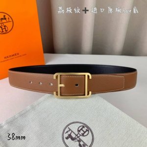 HermèS 爱马仕针扣 原单品质 进口头层牛皮 土黄色荔枝纹搭配进口原版Box黑色平纹底 38Mm宽 双面可用 配官网H亮银 亮金扣