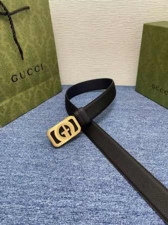 古奇 Gucci新款小牛皮，手感细腻柔软，搭配纯钢自动精品扣，男士必备！宽度：3.5Cm - 点击图像关闭