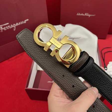 Ferragamo 菲拉格慕 支持Nxp芯片扫码 双面意大利进口原廠荔枝纹 非市面普通版本 精致镀鈀效果搭扣 寬度35毫米 該皮帶可調節 且能根據需要裁剪達到修 - 点击图像关闭