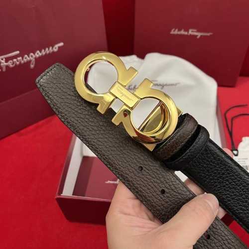 Ferragamo 菲拉格慕 支持Nxp芯片扫码 双面意大利进口原廠荔枝纹 非市面普通版本 精致镀鈀效果搭扣 寬度35毫米 該皮帶可調節 且能根據需要裁剪達到修