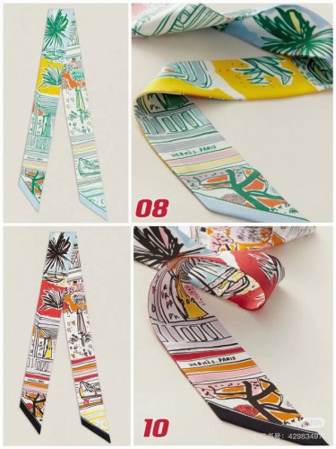 爱马仕Hermes Rayures D'ete Twilly小丝巾 Twilly小丝巾 100%桑蚕丝 重磅18姆米斜纹面料 这款小巧的真丝配饰佩戴方式千变万化