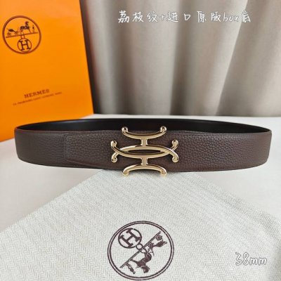 p230 HermèS爱马仕 双头尖 双面原版 原单品质 进口头层牛皮 咖啡色荔枝纹搭配黑色平纹 寸半38Mm 配官网双H新款亮金/亮银/砂蓝/砂枪扣