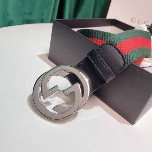 Gucci 4Cm经典红蓝织带官网潮流款,原版加厚纯棉织带 。头尾拼接头层小牛皮 ，内衬头层变色磨砂底。