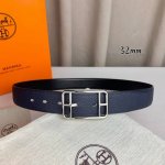 特 HermèS 爱马仕针扣 原单品质 进口头层牛皮 深蓝色荔枝纹搭配黑色平纹 32Mm宽 双面可用 配官网H亮金 亮银扣