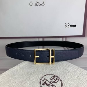 HermèS 爱马仕针扣 原单品质 头层牛皮 深蓝色荔枝纹搭配黑色平纹 32Mm宽 双面可用 配官网H亮金 亮银 哑黑扣