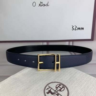 HermèS 爱马仕针扣 原单品质 头层牛皮 深蓝色荔枝纹搭配黑色平纹 32Mm宽 双面可用 配官网H亮金 亮银 哑黑扣