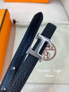官网同步-Hermes-Glenan皮帶扣&雙面皮腰帶 13Mm 鍍鈀金属皮带扣 小牛皮双面腰带