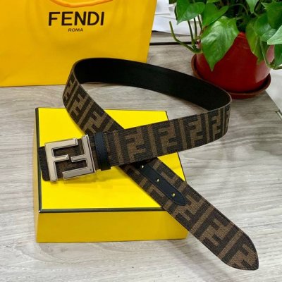Fendl 芬迪 专柜同款 宽3.8Cm 原版定制布料 单环皮带钢扣 Ff图案布料材质 黑色皮革内衬 单钉镀钯金属配件 时尚潮流 经典系列