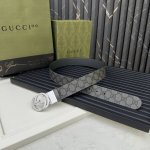 Gucci 627055 Uulbn 暗灰色Supreme pvc老花 猪皮纹水泥灰底 宽度3.7Cm 小标Gg旋转扣[原单精品扣] 双面可用 可裁剪