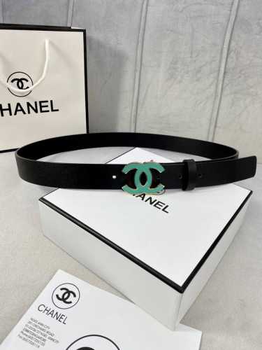 宽度3.0Cm Chanel 香奈儿 女士腰带皮带新款柔软的进口小牛皮金 银色磨胶金属钢扣。