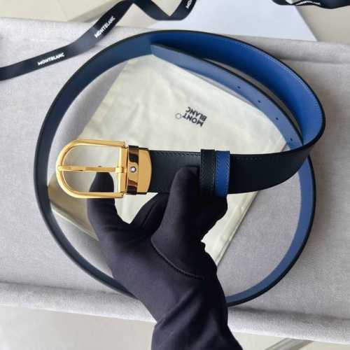 马蹄形带扣黑色 蓝色色双面皮带 35毫米 马蹄形闪亮镀钌带扣。可调节长度，3.5厘米 X 120厘米，黑色和棕色双面皮带。打造经典灵动造型。 货号 Mb1288