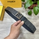 Fendi芬迪专柜同款 宽4.0Cm 双环正反用腰带 Ff按钉搭扣 深蓝色Cuoio Romano皮革材质 反面面料带有烟草黄和黑色Ff图案 四方金属饰面 时尚