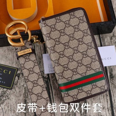 品牌：古奇.Gu..Cci双件套 型号：木盒装，皮带+钱包，两件套 等级：意大利进口百分百头层牛皮，古奇.Gu..Cci，世界著名奢侈品品牌，经典G花纹系列，进
