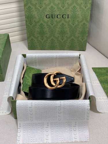 Gg Marmont系列窄版腰带黑色皮革 金色调配件 双G 宽度：3.0厘米