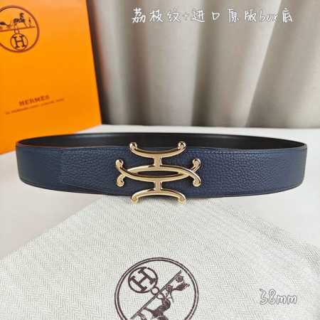 p230 HermèS爱马仕 双头尖 双面原版 原单品质 进口头层牛皮 深蓝色荔枝纹搭配黑色平纹 寸半38Mm 配官网双H新款亮金/亮银/砂蓝/砂枪扣 - 点击图像关闭