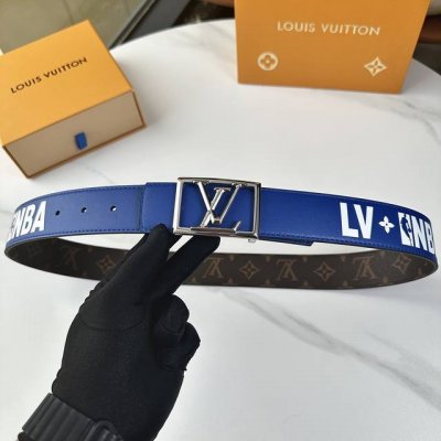 原版包裝 L0Uis Vuitt0N 今季联名新品 驢家原單腰帶 寬度40毫米 定制帆布面內襯進口蓝色小牛皮底 丝印Nba字样 全新開模精鋼五金搭扣 雙面用 經