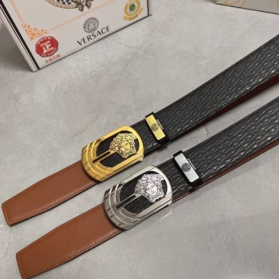 品名：Versace.范思哲 材质：原单牛皮腰带 百分百头层牛皮腰带保证真皮，24K纯钢扣，专柜原单品质、做工精细，时尚大牌，送人自用首选 包装： 请认准如图专