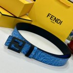 特 Fendl芬迪专柜同款 宽40Mm原版定制天蓝色Ffvertigo图案皮料 搭配Ff按钉钢扣 时尚潮流 经典百搭款