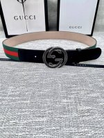宽度3.8Cm G U C C I 经典帆布织带磨砂底腰带 头尾用采头层野猪皮纹效果点缀 配以织纹质皮滚边搭配原单钢扣。夏季男百女搭款 上身效超果级棒