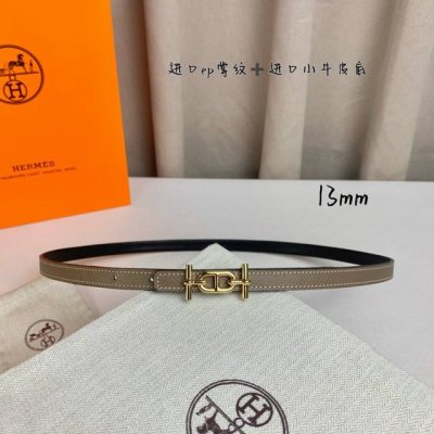 HermèS 爱马仕女款细腰带 原单品质 原版进口E手掌纹配进口小牛皮底 双面可用 灰色黑色 13Mm宽 搭配H亮金 银扣