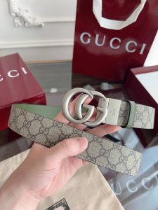 Gucci 627055 Kaaad 杏色Supreme pvc老花 绿猪皮纹底 宽度3.7Cm 复古Gg旋转扣[原单精品扣] 双面可用 可裁剪