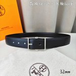 HermèS 爱马仕针扣 原单品质 进口头层牛皮 黑色荔枝纹搭配黑色平纹 32Mm宽 双面可用 配官网H亮金 亮银扣