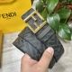 图片包装＋10 Fendi 芬迪 专柜同款 宽4.0Cm 双环正反用腰带 Ff按钉搭扣 灰色Cuoio Romano皮革材质 反面面料带有烟草黄和黑色Ff图案