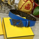 Fendi 芬迪 专柜同款 宽4.0Cm 双环正反用腰带 Ff按钉搭扣 双色cuoio Romano皮革材质 反面面料带有烟草黄和黑色ff图案 黑色珐琅金属饰面