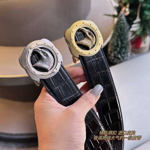 史蒂芬Stefan0 Ricci 男士腰带 精选进口牛皮压花鳄鱼纹 精雕原版鹰头钢扣 尽显高贵气质 3.5宽度 专柜同款