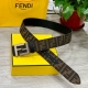 Fendl 芬迪 专柜同款 宽3.8Cm 原版定制布料 单环皮带钢扣 Ff图案布料材质 黑色皮革内衬 单钉镀钯金属配件 时尚潮流 经典系列