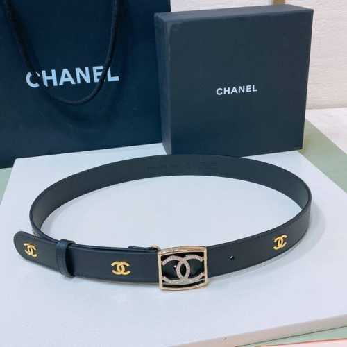 特 C Hanel 24S Cc 水钻 Logo字母搭扣 黄铜金属小牛皮腰带 手感柔软 细腻 3.0Cm