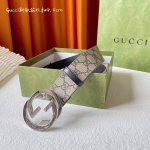 特 Gucci 灰黑色進口帆布Pvc耐用材料 搭配平紋頭層皮底 寬度40Mm 经典花紋扣永不过时款 潮流大方 时尚百搭