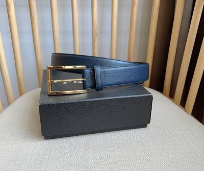 Prada 普拉达 双面头层牛皮 男士简约商务休闲针扣 宽3.5Cm 顶级做工 品质保证 手感极佳 原单品质