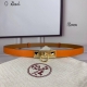 HermèS 爱马仕女款金字塔腰带，进口手掌纹，橙色＋E土黄色平纹底，配原单钢扣，带身18Mm宽，腰围大小可调节