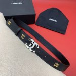 特 chanel 24c 珐琅 黑 与白 渐变logo铜扣 小牛皮腰带 双面头层牛皮 3.0cm