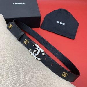特 chanel 24c 珐琅 黑 与白 渐变logo铜扣 小牛皮腰带 双面头层牛皮 3.0cm