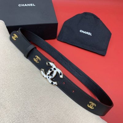 特 chanel 24c 珐琅 黑 与白 渐变logo铜扣 小牛皮腰带 双面头层牛皮 3.0cm