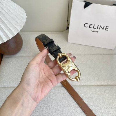 特 Celine猪鼻子凯旋门扣女士腰带 Yc老花意大利进口小牛皮 树膏夹层搭配复古色铜扣 宽度2.5Cm