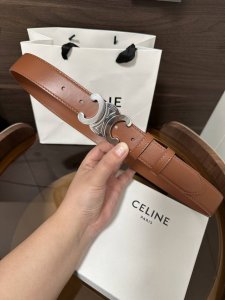 特 ～ CéLine 赛琳 Triomphe大号复古牛皮革腰带 对版金属件 领扣搭扣 宽3.0Cm