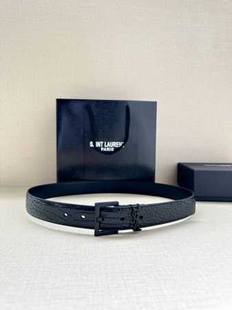 特 宽度3.0Cm Saint Laurent圣罗兰ysl Monogram鳄鱼纹压印皮革方扣窄腰带黑色女款 - 点击图像关闭
