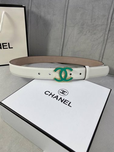 宽度3.0Cm Chanel 香奈儿 女士经典款腰带皮带新款光滑内衬磨砂牛皮银色 精品磨胶钢扣