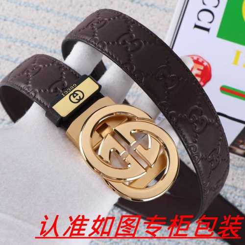 品名：古奇.Gu...Cci自动带 材料：百分百头层牛皮，保证真皮。24K纯钢扣双面可用专柜同等质量， 送人自用首选 包装： 请认准如图专柜包装，赠送打孔器，银