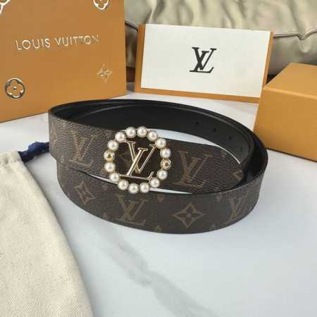 原版包裝 L0Uis Vuitt0N 今季新品 原單腰帶 寬度35毫米 經典防水帆布面料進口小荔枝紋做底 搭配圆形镶嵌珍珠装饰扣五金 可雙面使用佩戴 - 点击图像关闭
