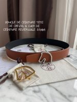 特 Hermes-Boucle De Ceinture Tete De Cheval & Cuir De Ceinture Reversible 38Mm
