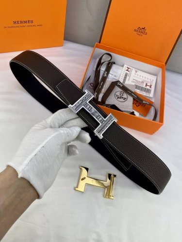 特 3.8宽 爱马仕hermes男士腰带皮带38Mm 原厂togo荔枝纹牛皮 双面使用实物实拍 新款五金 一件代发