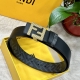 图片包装 Fendi 芬迪 专柜同款 宽4.0Cm 双环正反用腰带 Ff按钉搭扣 黑色Cuoio Romano皮革材质 反面面料带有烟草黄和黑色Ff图案 黑色珐